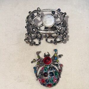 Silver-tone Multicolor Crystal Spider Bracelet and/or Pendant Brooch
